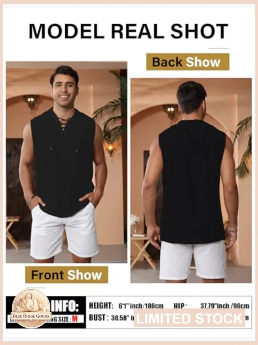 Men's Linen Tank Top Sleeveless Hooded Lace Up Beach Yoga Renaissance Tunic